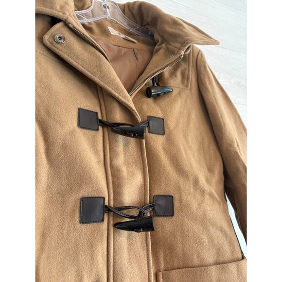 Michael Kors Caramel Beige Tan Brown Hooded Wool Coat with Buckles Size XS 2 - Picture 3 of 8